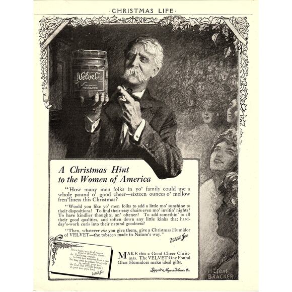 None and/or Unknown Other - Antique Velvet Tobacco for Christmas M. Leone Bracker Magazine Ad Ad 8x10 V4